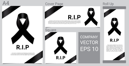 Mock up mourning symbol with black respect ribbon on white background banner. RIP funeral card vector illustration.のイラスト素材