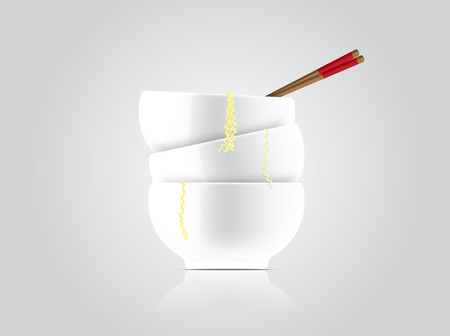 Realistic Hot Noodle Soup with Bowl and Wood Chopstick Background Illustrationのイラスト素材