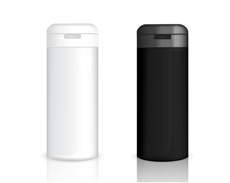 Mock up Realistic Plastic Packaging Product Black and white color For Cosmetic Beauty Bottle isolated Background.のイラスト素材