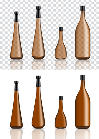 Mock up Realistic Amber and Black Alcohol Bottles And Food Set on White and Transparent Background Illustrationのイラスト素材