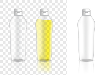Mock up Realistic Transparent Bottles Set for Dish Washing Soap Or Cosmetic Skincare on White Background Illustrationのイラスト素材