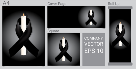 Mock up Mourning symbol with Candle and Black Respect ribbon on white background Banner. RIP Funeral card Vector Illustration.&#xD;のイラスト素材