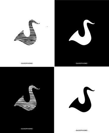 Saxophone Music Instrument line Black and White Background Illustrationのイラスト素材