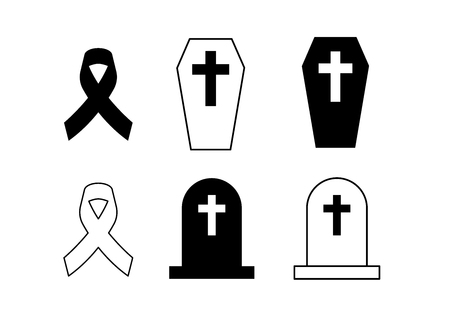 Icon Black awareness ribbon, &#xA;crucifix and Graves on white background. Mourning symbol. RIP Funeral card Black Ribbon Background Vectorのイラスト素材