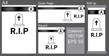 Mock up Mourning symbol with Black Respect ribbon on white background Banner. RIP Funeral card Vector Illustration.のイラスト素材