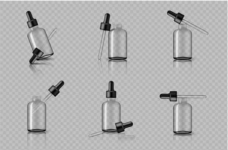Mock up Realistic Transparent Glass Dropper or Pipette Bottle for Essential Oil Or Skincare Serum Background Illustrationのイラスト素材