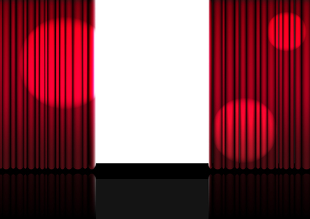 3D Mock up Realistic Open Red Curtain on Stage or Cinema for Show, Concert or Presentation with Spotlight background illustration vectorのイラスト素材