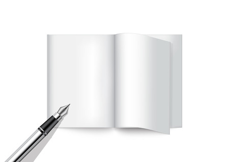 3D Mock up Realistic Pen and Book for Magazine, Catalog, Brochure and Branding Marketing on White Background Illustration Vectorのイラスト素材