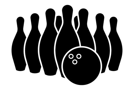 icon Black silhouette Bowling Pin and ball Sport Isolated on White Background Illustrationのイラスト素材