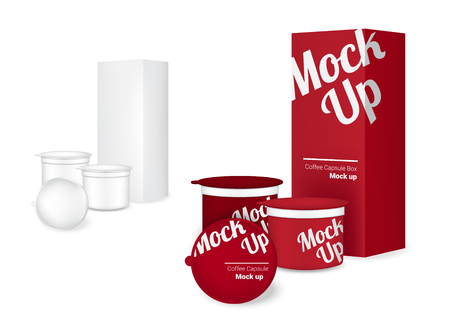 3D Mock up Realistic Coffee Capsule Packaging and Box for Drink product on white Background.のイラスト素材