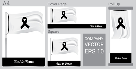 Mock up Mourning symbol with Black Respect ribbon and Flag on white background Banner. Rest in Peace Funeral card Vector Illustration.&#xD;のイラスト素材
