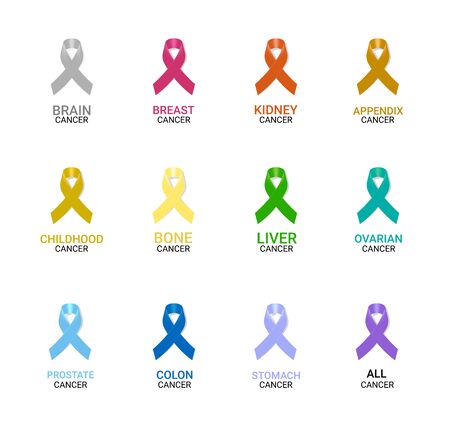 Cancer Awareness Ribbon Set on white backgroundのイラスト素材