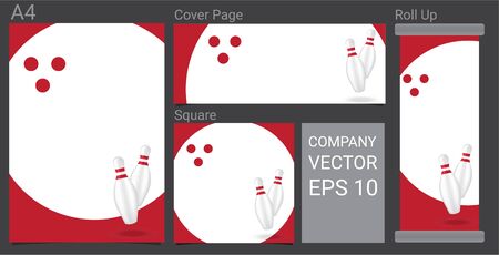 Bowling Pin Mock up Advertising Template Set. Realistic Sport Object for Banner and Website.のイラスト素材