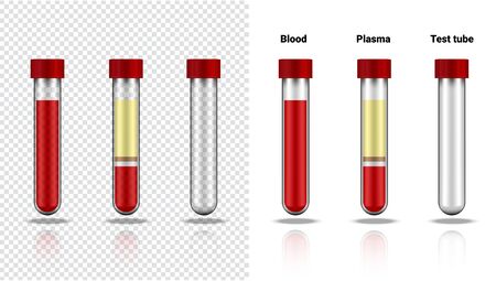 Blood Bottle and Plasma Mock up Realistic Transparent Test Tube Plastic or Glass For Science and Learning on white Background Illustration. Health Care And Medical Concept Designのイラスト素材