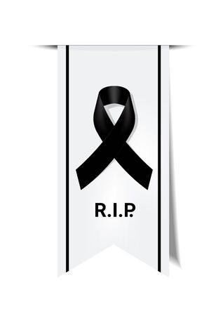 Black awareness ribbon on white background. Mourning symbol. RIP Funeral card Black Ribbon Background Vectorのイラスト素材