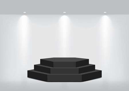 Mock up Realistic Empty Geometric Shelf for interior to Show Product with Spotlight and shadow on White background. Pedestal Design illustrationのイラスト素材