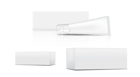 Tube Mock up Realistic Cosmetic and Box 3 Side for Skincare merchandise on isolated White Background Illustration. Health Care and Medical Concept Design.のイラスト素材