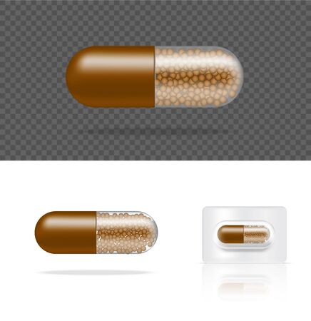 Mock up Realistic Transparent Pill Medicine Capsule Panel on White Background Vector Illustration. Tablets Medical and Health Concept.のイラスト素材