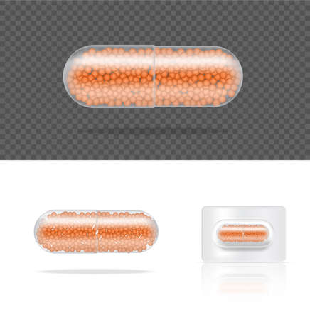 Mock up Realistic Transparent Pill Medicine Capsule Panel on White Background Vector Illustration. Tablets Medical and Health Concept.のイラスト素材