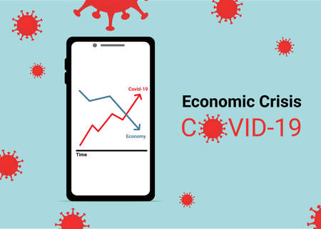 Economic Crisis Corona Virus Covid-19 on Mobile Application  Background Illustration. Business and investment Concept design.のイラスト素材