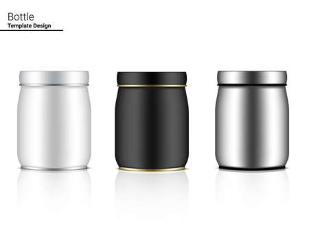 Glossy Jar Bottle Mock up Realistic Cosmetic or food and drink and for Whitening Skincare merchandise on White Background Illustration. Health Care and Medical Concept Design.のイラスト素材