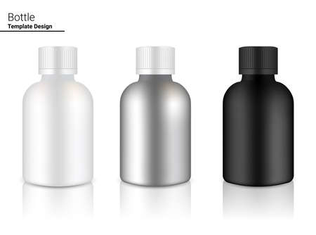 Metallic Bottle Mock up Realistic Drink or Medicine merchandise on Background Illustration. Health Care and Medical.のイラスト素材