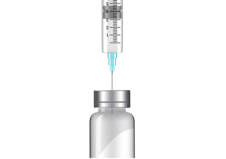 Bottle Mock up Realistic and Vaccine Syringe flu shot on whiteのイラスト素材