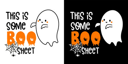 This is some boo shit with cute ghost - Halloween hand drawn lettering quoteÂ on t-shirt design, greeting card or poster design Background Vector Illustration.&#xA;のイラスト素材