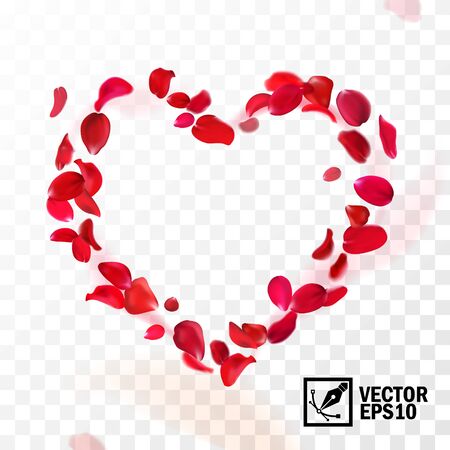 realistic vector heart shaped falling petals, greeting card for celebrations and World Heart Dayのイラスト素材