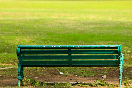 The green chair in the garden.の写真素材