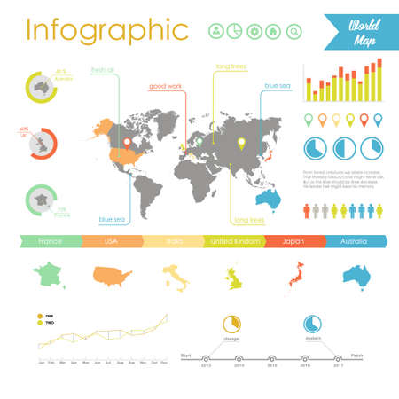Vector set elements of infographics. World map and information graphicsのイラスト素材