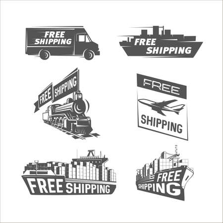 Free shipping design template. Shipping and international cargo shipping. Black and white banners vector objects.のイラスト素材