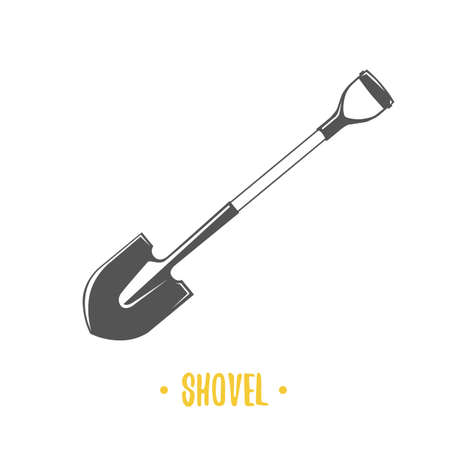 Shovel. Black and white vector illustration.のイラスト素材