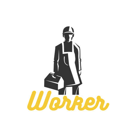 Working man for logo template. Black and white object.のイラスト素材