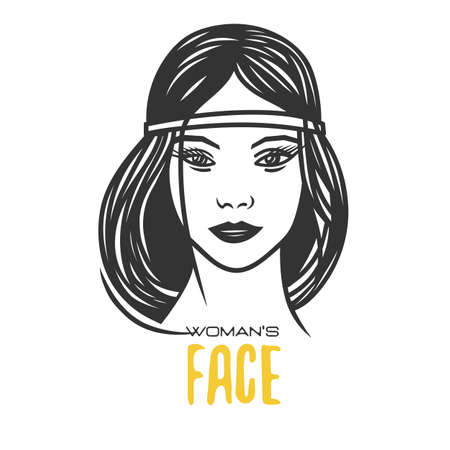 Woman's face. Black and white vector object.のイラスト素材