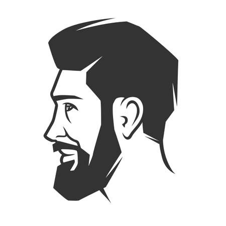 Man's face with beard, black and white vector object.のイラスト素材