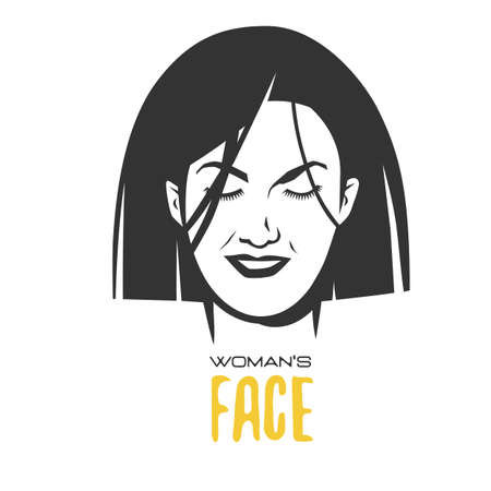 Woman's face. Black and white vector object.のイラスト素材