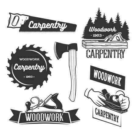 Set of carpentry logo templates. Black and white vector objects.のイラスト素材