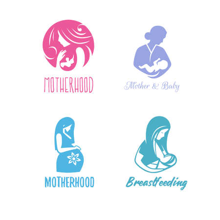 Logos of child care, motherhood and childbearing. Vector illustration.のイラスト素材