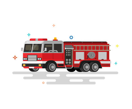 Vector illustration of flat fire engine. Colorful illustrations.のイラスト素材