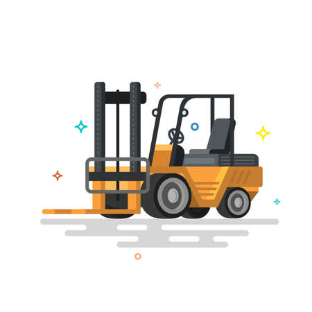 Forklift truck. Fork loader, pallet , distribution warehouse, supply storage service, logistics company, freight load.のイラスト素材