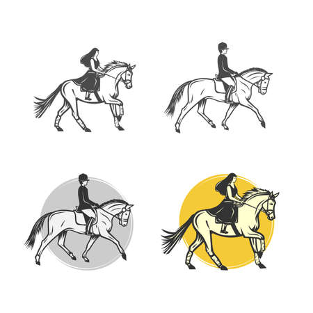 Horse rider. Black and white vector objects.のイラスト素材