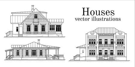 Old building. black and white vector illustration. Old house.のイラスト素材
