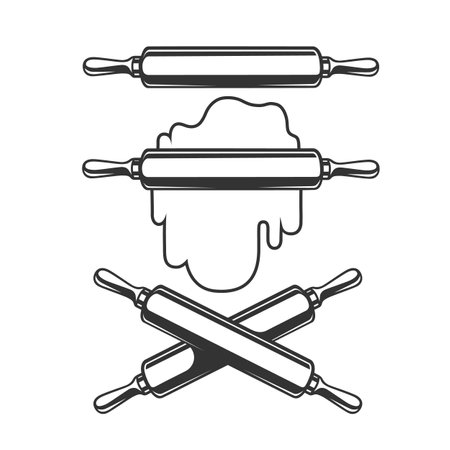 Rolling pin illustration, drawing, engraving, line art, vector. Black and white vector objects.のイラスト素材