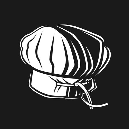 Baker hat icon. Vector linear chefs cap, kitchener headdress. Vector illustration. Black and white vector objects.のイラスト素材