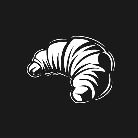Croissant sweet bakery product. Black and white vector object.のイラスト素材