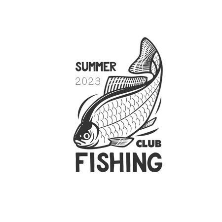 Monochrome illustration with a fish logo for design on a fishing theme.のイラスト素材
