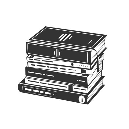 Pile of books in a monochrome style, isolated on a white background. Stack of books with bookmarks. Concept of learning. Vector illustration.のイラスト素材