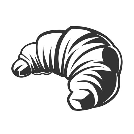 Croissant sweet bakery product. Black and white vector object.のイラスト素材
