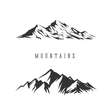 Monochrome illustrations with a mountains on a white background.のイラスト素材